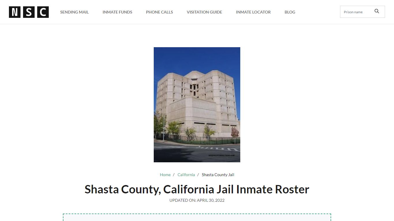 Shasta County, California Jail Inmate List